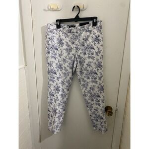 Mario Serrano Cropped Pants Sz 10 White Blue Floral Slim-fit EUC
